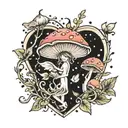 2 mushroom fairy heart dots  tattoo design idea