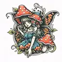 2 mushroom fairy heart dots  tattoo design idea
