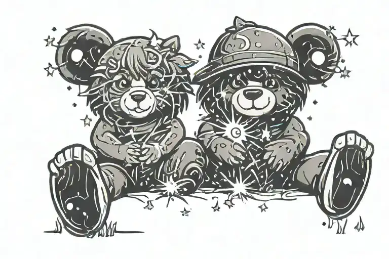 fireworks and bears sitting tattoo design idea