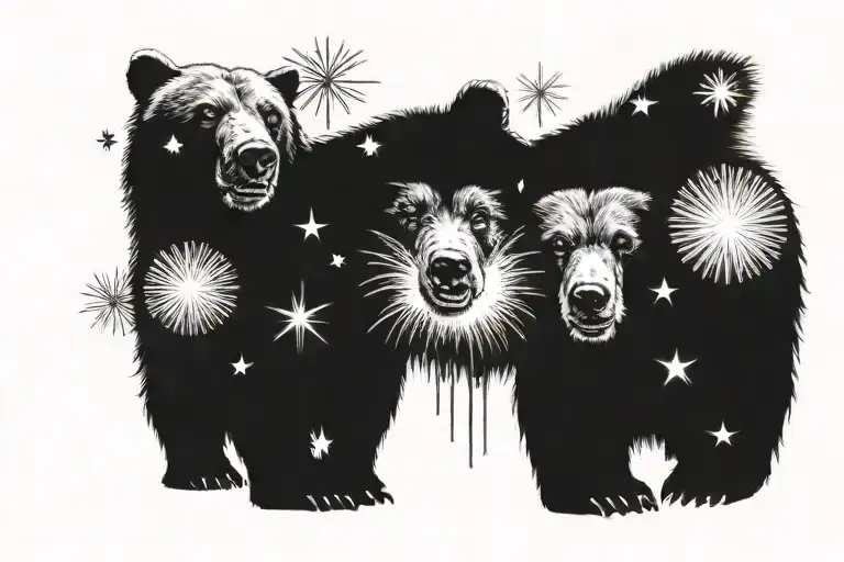 2 bears watching fireworks tattoo design idea