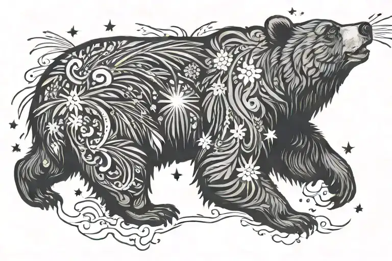 bear watching fireworks tattoo design idea