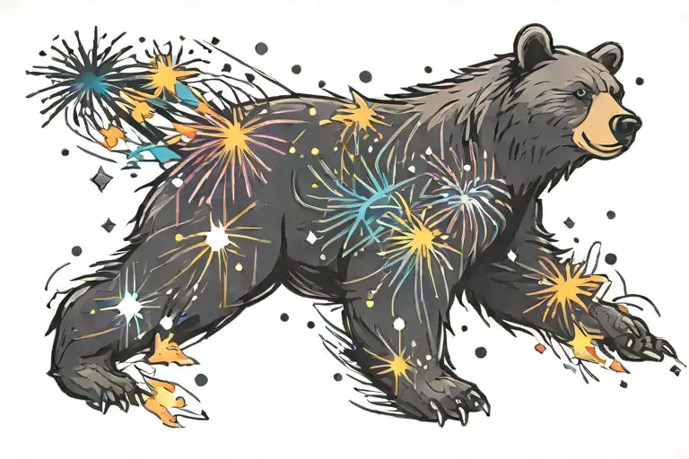 bear with fireworks exploding in the night tattoo design idea