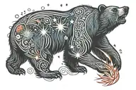 bear watching fireworks tattoo design idea