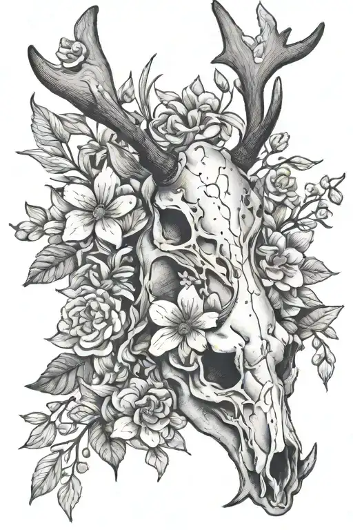 wildflowers, deer skull, turkey, ducks and geese flying, and the phrase i love you a bushel and a peck  tattoo design idea