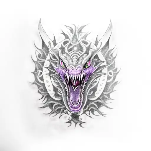 black dragon with purple eyes tattoo design idea