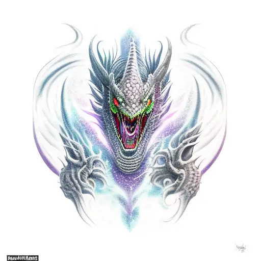 black dragon with purple eyes tattoo design idea