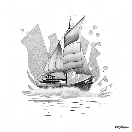 yacht with villa tattoo design idea