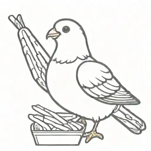 cute pigeon simple cartoon eating a french fries tattoo design idea