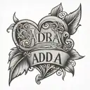 grandmas name Ada with a heart beside it tattoo design idea