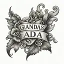 grandmas name Ada with a heart beside it tattoo design idea