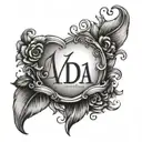 grandmas name Ada with a heart beside it tattoo design idea