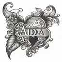 grandmas name Ada with a heart beside it tattoo design idea