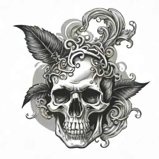skull with smoke and flow started form hand tattoo design idea