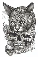 cat and skull tattoo design idea