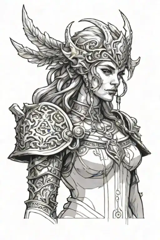 sketch for a tattoo of Malenia from the video game Elden Ring tattoo design idea