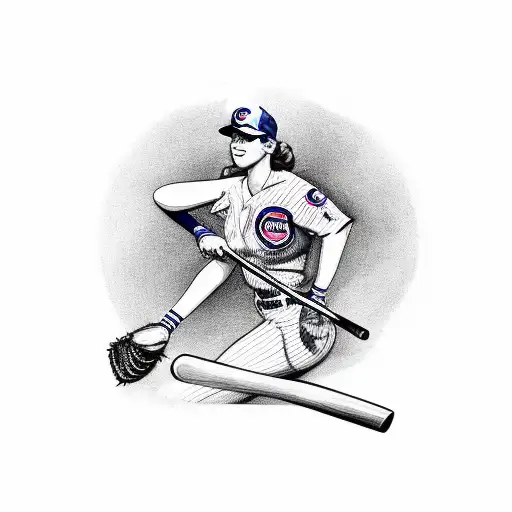Chicago Cubs Pin-up girl holding baseball bat tattoo design idea