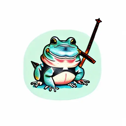 cute chonky Samurai Frog with a tiny sword and armor tattoo design idea