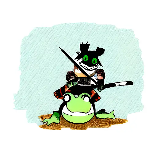 Samurai Frog with a tiny sword and armor tattoo design idea