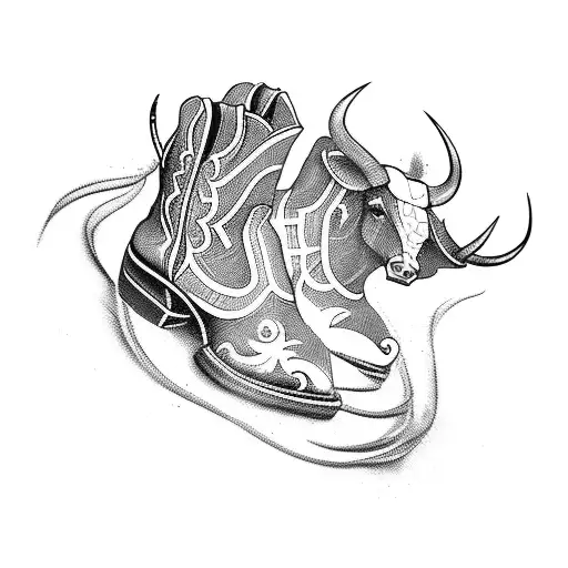 bull in cowboy boots tattoo design idea
