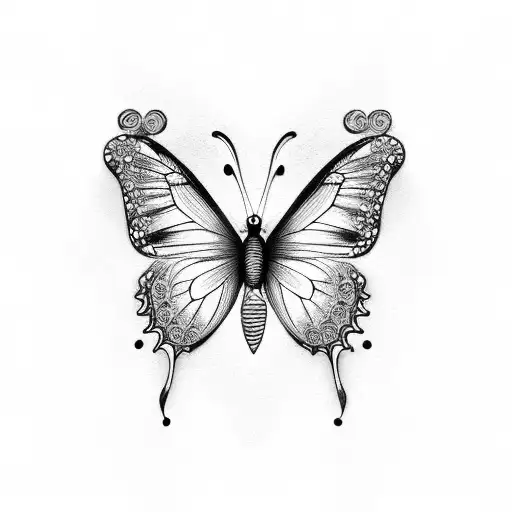 clock, butterfly and tattoo design idea