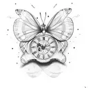 clock, butterfly and tattoo design idea