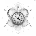 clock, butterfly and tattoo design idea