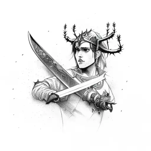 ride with thorns and a sword tattoo design idea
