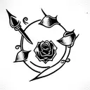 roses with thorns and a sword spine tattoo design idea