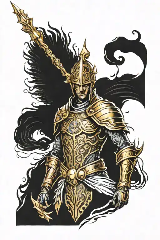 Paladin with golden aura surrounding tattoo design idea