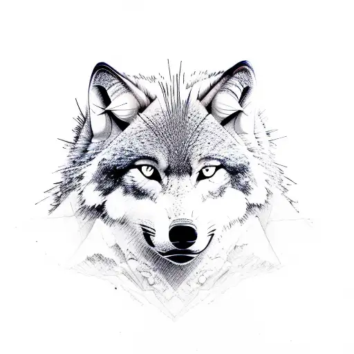 mountains Wolf Forest  tattoo design idea