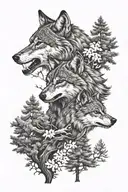 Wolf + hawk + trees  tattoo design idea