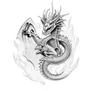 dragon spitting fire saying Morla tattoo design idea