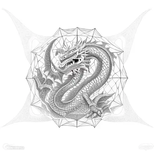 large gothic dragon breaking out of a geodesic sphere  tattoo design idea