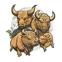 Best friends, crypto, same core values. Include initials CMK bull bear tattoo design idea