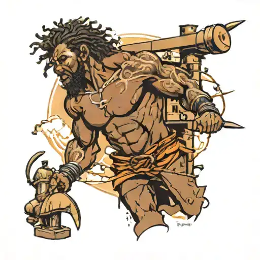 African Samson taking down the tower  tattoo design idea