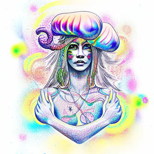 psychedelic mushroom goddess tattoo design idea