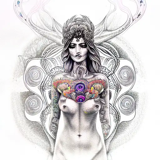 psychedelic mushroom goddess tattoo design idea