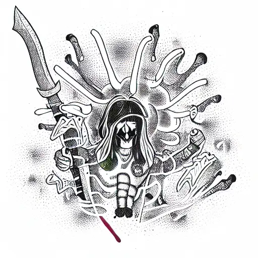 psychedelic mushroom warrior tattoo design idea