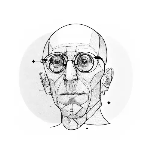 a minimalist geometric portrait of the french philosopher Foucault finding out about the singularity tattoo design idea