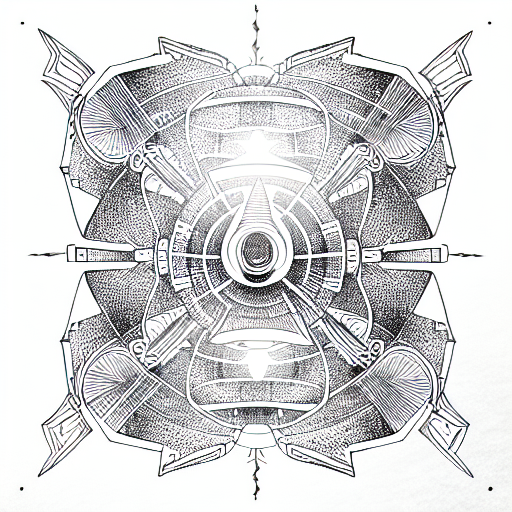 top view of futuristic spaceship, highly detailed tattoo design idea