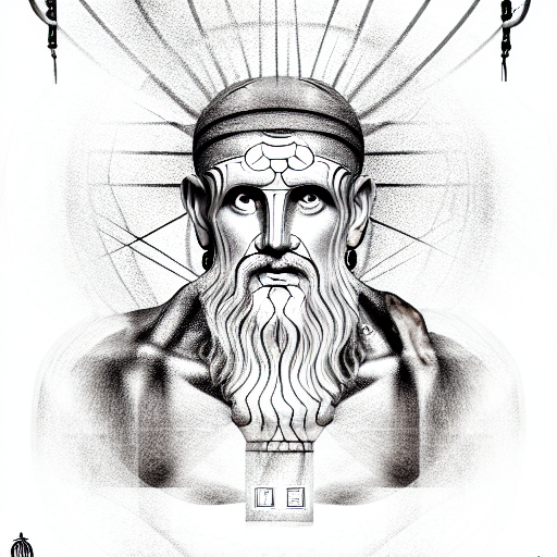 a large language model disguised as a greek oracle, portrait, full detailed face tattoo design idea