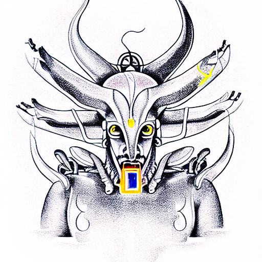a giant mechanical rigid robotic baphomet in the lotus position tattoo design idea