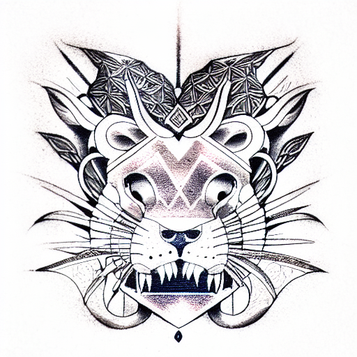 A Cybernetic Lion Eating an Analog hare tattoo design idea