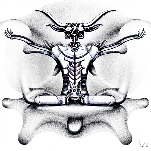 a giant mechanical rigid robotic baphomet in the lotus position tattoo design idea