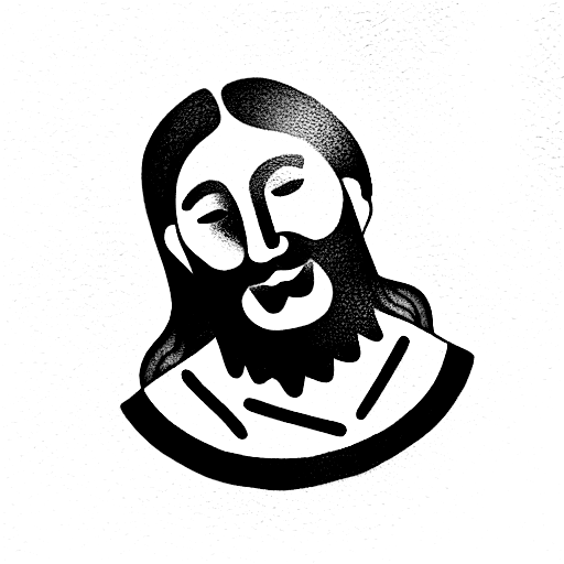 a large language model disguised as a greek oracle, portrait, smiling face tattoo design idea