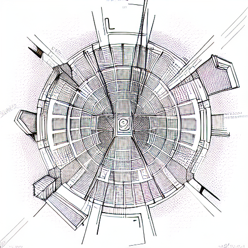 top-down view of futuristic mars city, vertical tattoo design idea