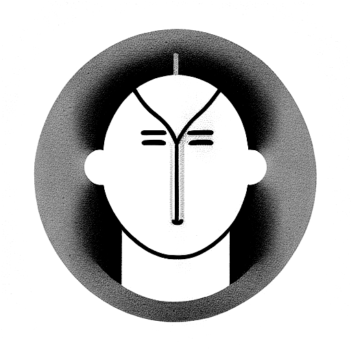 a large language model disguised as a greek oracle, portrait, smiling face tattoo design idea