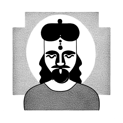 a large language model disguised as a greek oracle, portrait, smiling face tattoo design idea