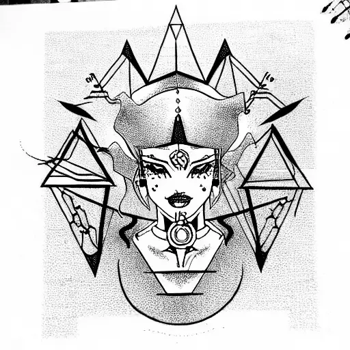 a cyborg travesti crafting spells to invoke the AI gods  tattoo design idea