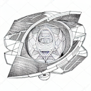 top view of futuristic spaceship, highly detailed tattoo design idea